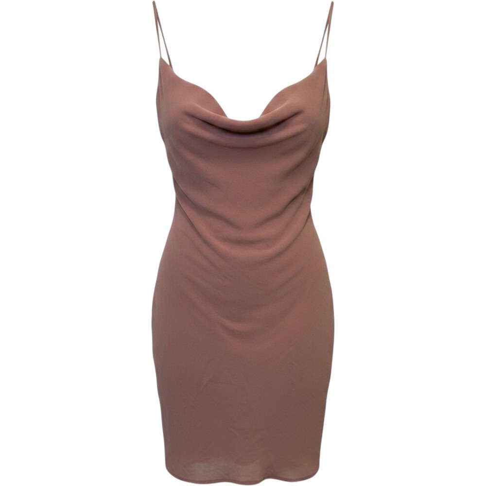 Naked Wardrobe Mini Dress XL Mauve Cowl Neck Crepe Spaghetti Strap Minimalist